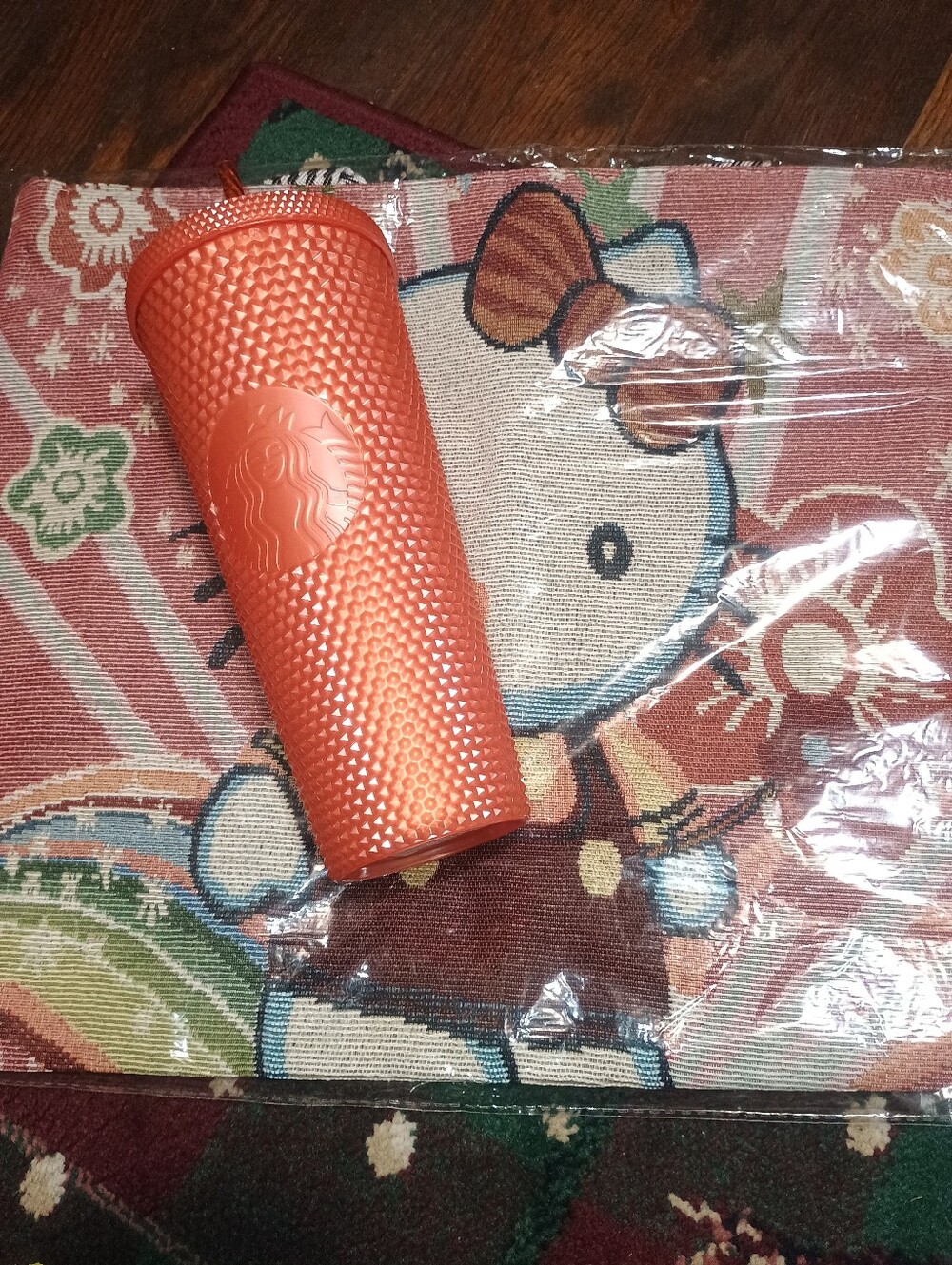 BOTH NEW-Hello Kitty Tote W/Starbucks Orange Studded Tumbler
